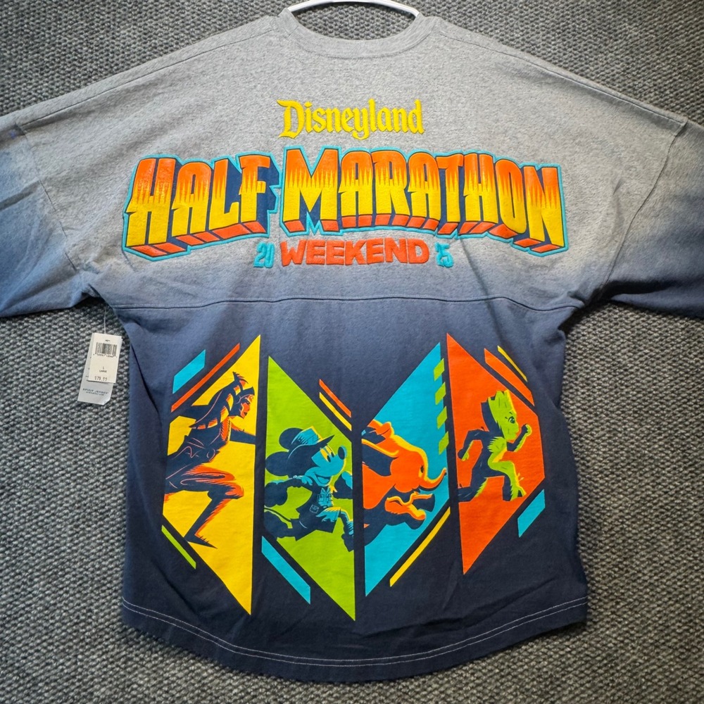 Disneyland Half Marathon Weekend 2025 Spirit Jersey Grey Blue Ombre Large NWT